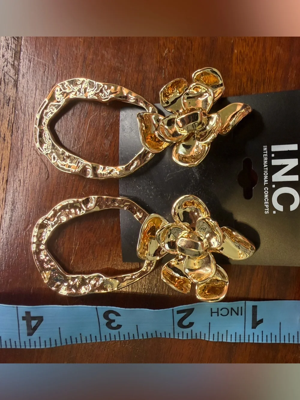 INC International Concepts Shiny Gold Floral Open-Link Drop Earrings